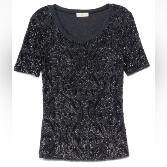 Tory Burch Arabesque Sequins Wool Tee Carbon Melange Small - Picture 4 of 10